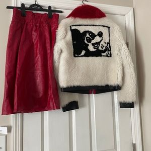 Coach Mickey Mouse jacket and leather skirt